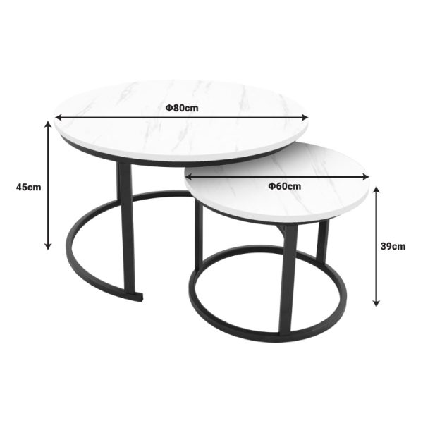 292 000096 4 Coffee table Relevon pakoworld set of 2 mdf in white marble look 80x80x45cmIndoor furniture > Coffee tables