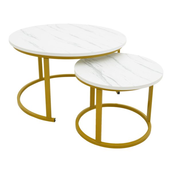 292 000096 Coffee table Relevon pakoworld set of 2 mdf in white marble look 80x80x45cmIndoor furniture > Coffee tables