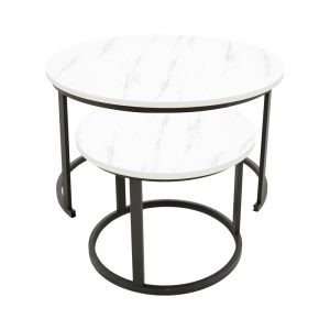292 000097 2 Coffee table Revelon pakoworld set of 2 mdf in white marble look 80x80x45cmIndoor furniture > Coffee tables