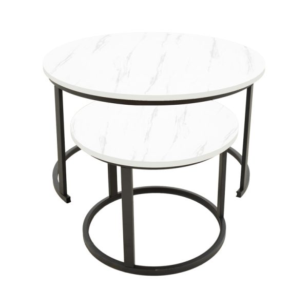 292 000097 2 Coffee table Revelon pakoworld set of 2 mdf in white marble look 80x80x45cmIndoor furniture > Coffee tables