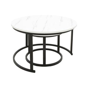 292 000097 3 Coffee table Revelon pakoworld set of 2 mdf in white marble look 80x80x45cmIndoor furniture > Coffee tables