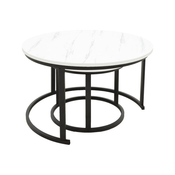 292 000097 3 Coffee table Revelon pakoworld set of 2 mdf in white marble look 80x80x45cmIndoor furniture > Coffee tables