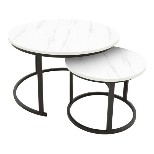 292 000097 Coffee table Revelon pakoworld set of 2 mdf in white marble look 80x80x45cmIndoor furniture > Coffee tables