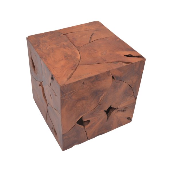 315 000024 3 Boxy Inart stool natural solid teak wood 40x40x40cmBOHO CHIC > Stools