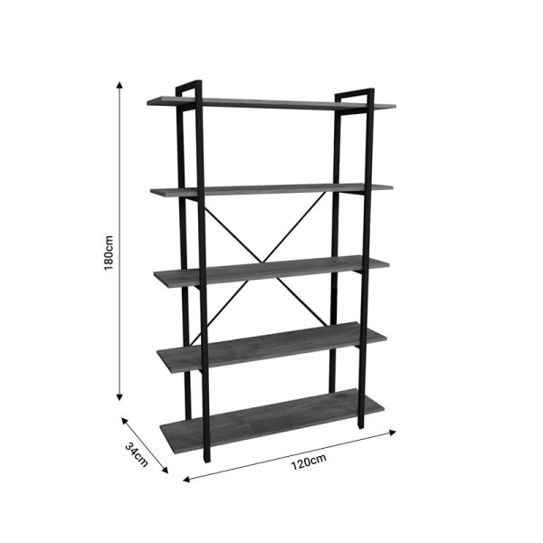 321 000001 3 Bookcase Reson pakoworld oa melaminek-black metal 120x34x180cmIndoor furniture > Bookshelves