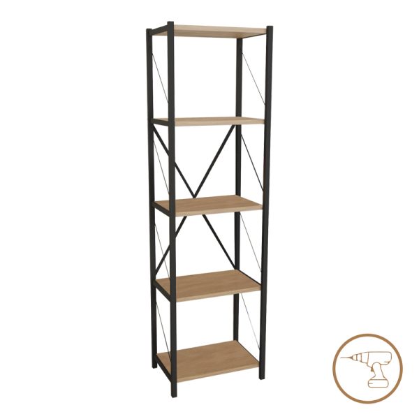 321 000008 Bookcase Glase pakoworld oak melamine-black metal 40x30x150cmIndoor furniture > Bookshelves