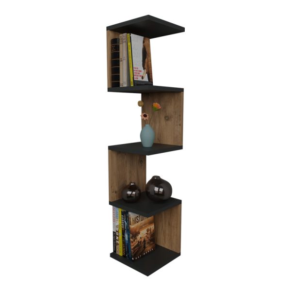 321 000021 Wall shelf Zigzag pakoworld oak-anthracite melamine 25x25x109cmIndoor furniture > Wall shelves