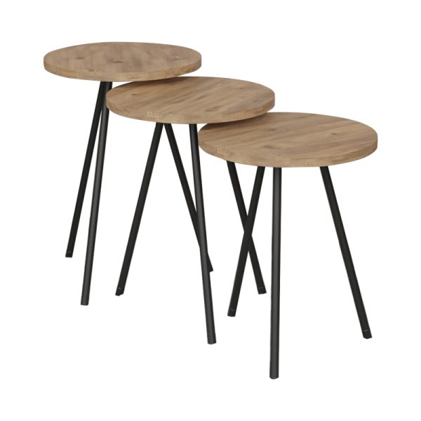 321 000040 Coffee table Sebko pakoworld 3 pcs set oak melamine-black metalIndoor furniture > Tables auxiliary