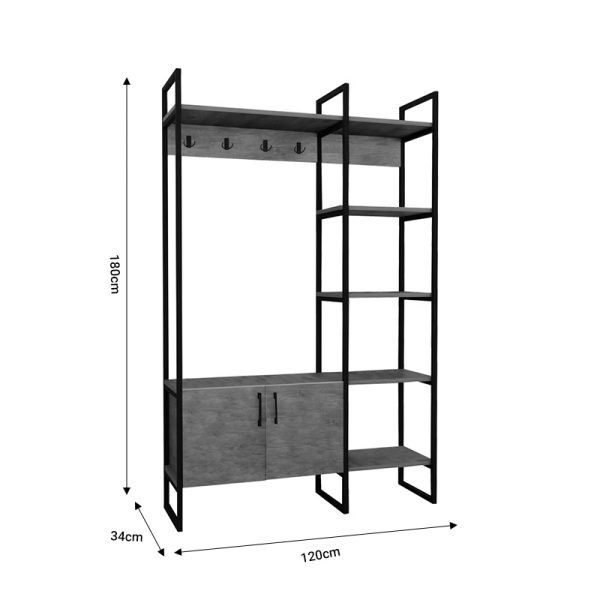 321 000061 4 Entrance furniture Thoj pakoworld oak melamine-black metal 120x34x180cmIndoor furniture > Entrance furniture
