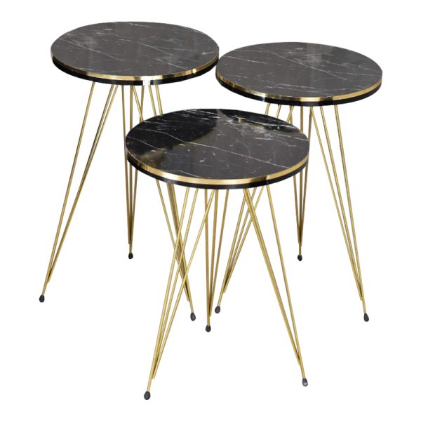 321 000067 Side tables Wakmi pakoworld 3 pieces set black marble melamine-gold metalIndoor furniture > Tables auxiliary