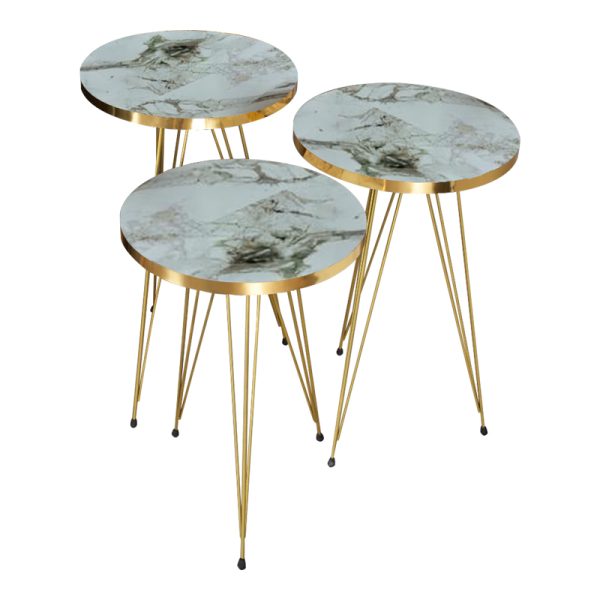 321 000069 Side tables Wakmi pakoworld 3 pieces set white beige marble melamine-gold metalIndoor furniture > Tables auxiliary
