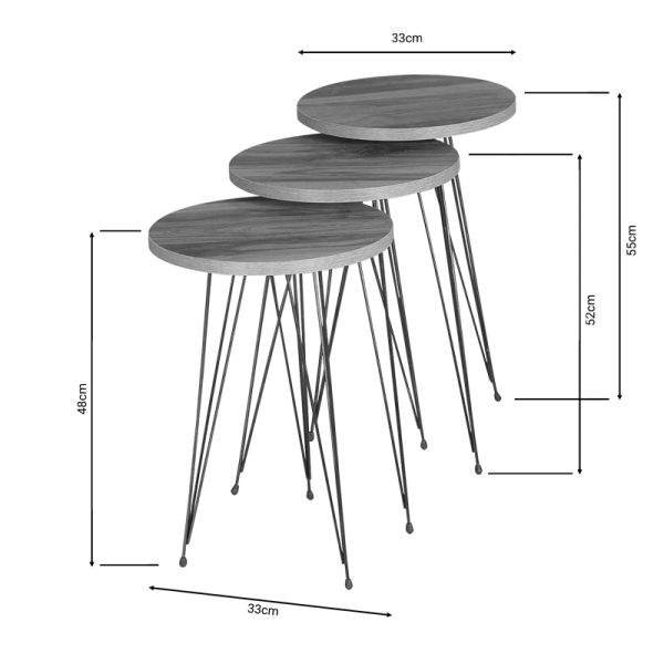321 000070 2 Side tables Wakmi pakoworld 3 pieces set natural melamine-black metalIndoor furniture > Tables auxiliary