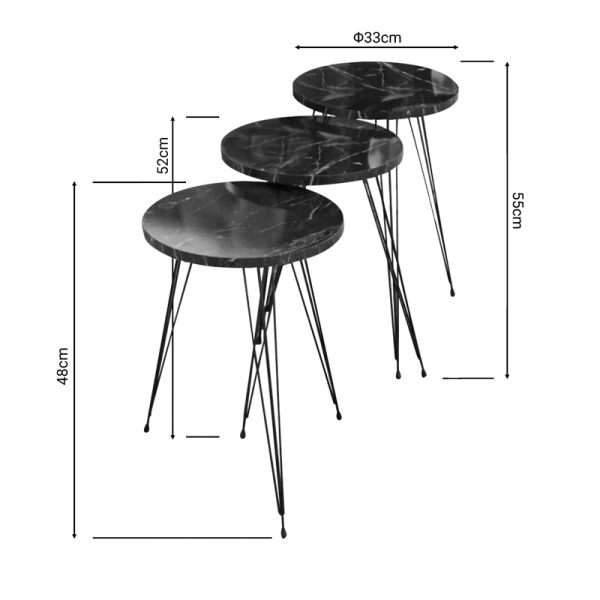 321 000071 2 Side tables Wakmi pakoworld 3 pieces set black marble melamine-black metalIndoor furniture > Tables auxiliary