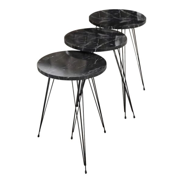 321 000071 Side tables Wakmi pakoworld 3 pieces set black marble melamine-black metalIndoor furniture > Tables auxiliary