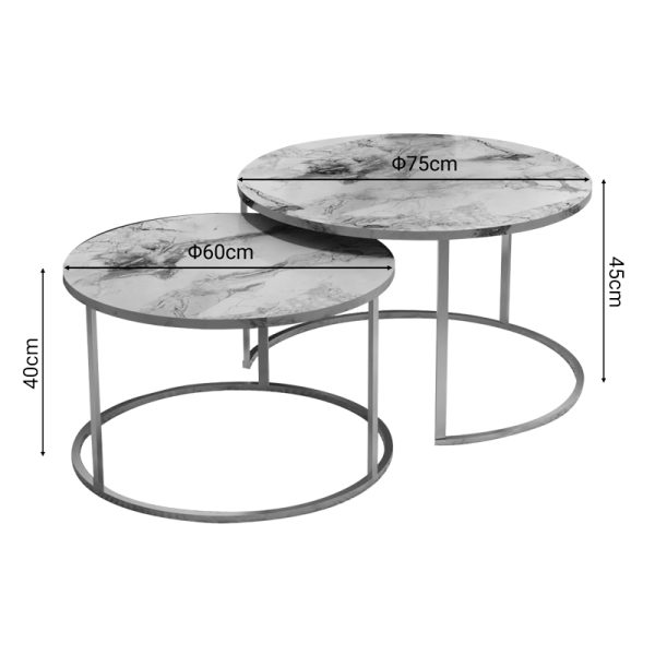 321 000073 2 Coffee tables Solme pakoworld set 2pcs white marble melamine-gold metalIndoor furniture > Coffee tables