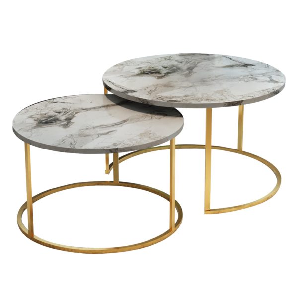 321 000073 Coffee tables Solme pakoworld set 2pcs white marble melamine-gold metalIndoor furniture > Coffee tables