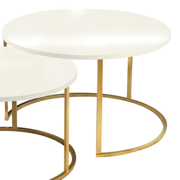 321 000075 2 Solme pakoworld coffee table set of 2 pieces ecru melamine-gold metalIndoor furniture > Coffee tables