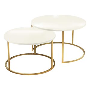 321 000075 Solme pakoworld coffee table set of 2 pieces ecru melamine-gold metalIndoor furniture > Coffee tables