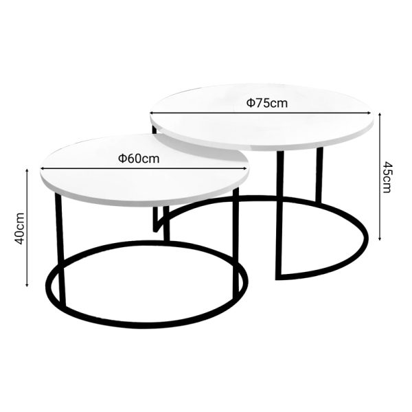321 000076 2 Coffee tables Solme pakoworld set 2pcs white melamine-black metalIndoor furniture > Coffee tables