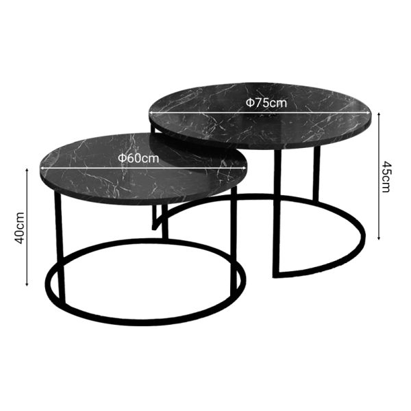 321 000077 2 Coffee tables Solme pakoworld set 2pcs marble black melamine-black metalIndoor furniture > Coffee tables