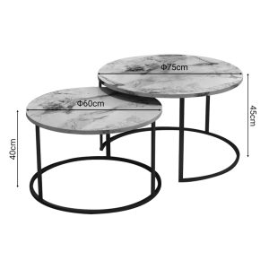 321 000079 2 Coffee tables Solme pakoworld set 2pcs white marble melamine-black metalIndoor furniture > Coffee tables
