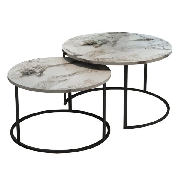 321 000079 Coffee tables Solme pakoworld set 2pcs white marble melamine-black metalIndoor furniture > Coffee tables