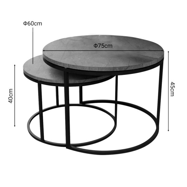 321 000080 2 Coffee tables Solme pakoworld set 2pcs grey marble melamine-black metalIndoor furniture > Coffee tables