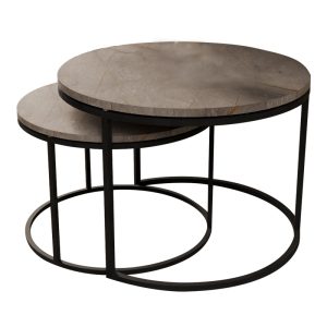 321 000080 Coffee tables Solme pakoworld set 2pcs grey marble melamine-black metalIndoor furniture > Coffee tables