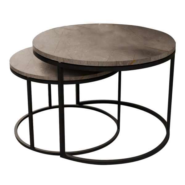 321 000080 Coffee tables Solme pakoworld set 2pcs grey marble melamine-black metalIndoor furniture > Coffee tables