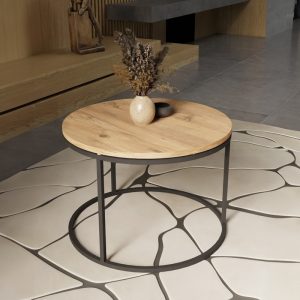 321 000086 2 Coffee table Drion pakoworld oak melamine-black metal D60x40cmIndoor furniture > Coffee tables
