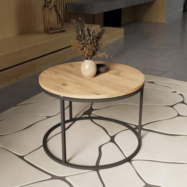 321 000086 2 Coffee table Drion pakoworld oak melamine-black metal D60x40cmIndoor furniture > Coffee tables