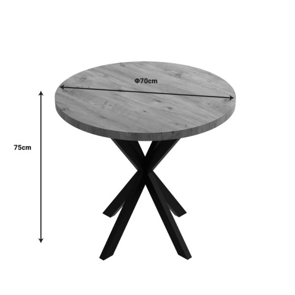 321 000095 3 Kalipso pakoworld melamine table in natural shade and black metal leg D70x75cmIndoor furniture > Dining Tables