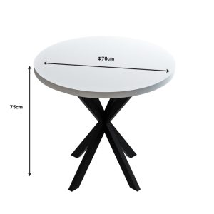 321 000096 3 Kalipso pakoworld melamine table in white shade and black metal leg D70x75cmIndoor furniture > Dining Tables