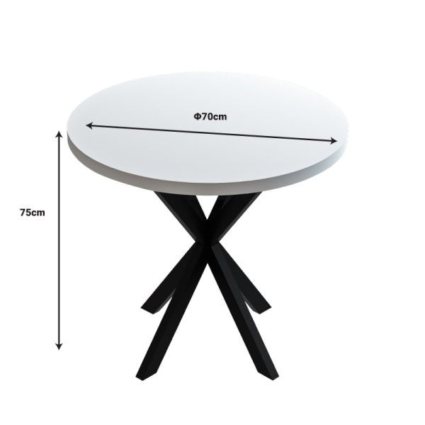 321 000096 3 Kalipso pakoworld melamine table in white shade and black metal leg D70x75cmIndoor furniture > Dining Tables