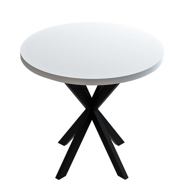 321 000096 Kalipso pakoworld melamine table in white shade and black metal leg D70x75cmIndoor furniture > Dining Tables