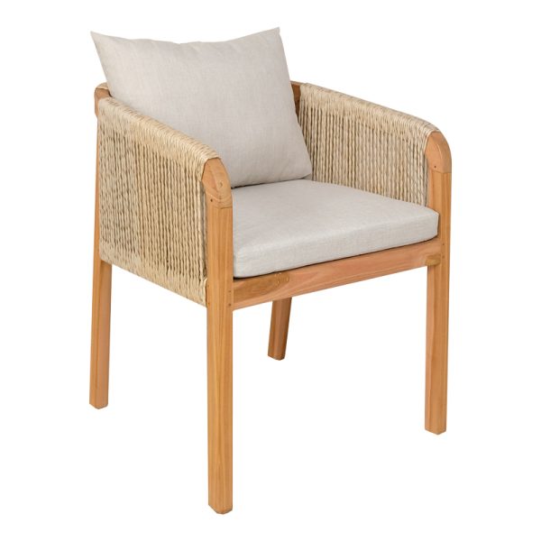 333 000003 Armchair Clarin pakoworld teak wood skeleton and pe rope in natural shade 55x65x73cmBOHO CHIC > Chairs and Armchairs