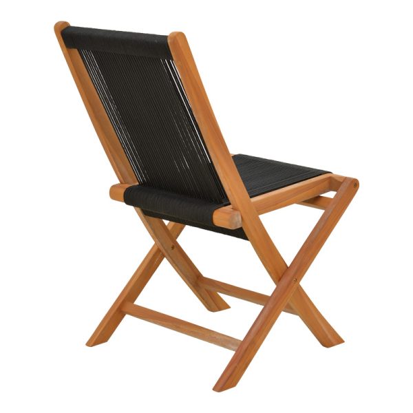 340 000001 2 Foldable Banou chair pakoworld teak wood and pe rope in black shade 52.5x56x89cmBOHO CHIC > Chairs and Armchairs