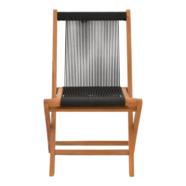 340 000001 4 Foldable Banou chair pakoworld teak wood and pe rope in black shade 52.5x56x89cmBOHO CHIC > Chairs and Armchairs