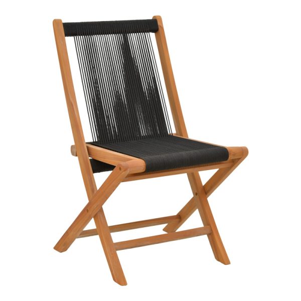 340 000001 Foldable Banou chair pakoworld teak wood and pe rope in black shade 52.5x56x89cmBOHO CHIC > Chairs and Armchairs
