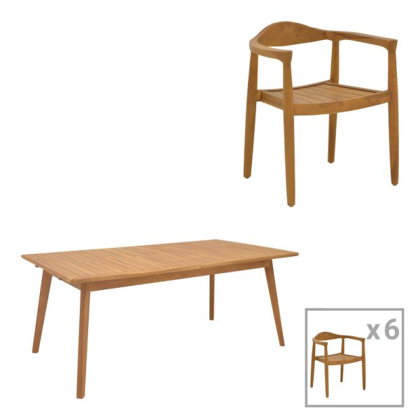 340 000033 Dining set 7 pcs Ganny-Pino pakoworld teak wood in natural shade 180/240x100x75cmOutdoor furniture > Garden food table