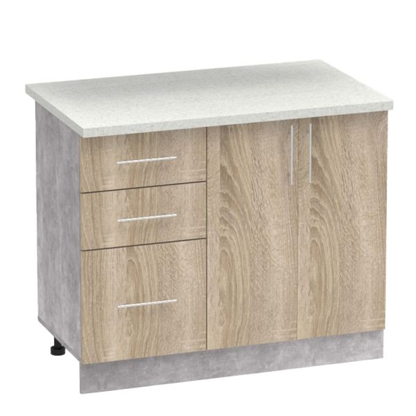361 000009 2 Festa I kitchen unit pakoworld melamine in sonoma color and kitchen counter in light grey color 100x60x85cmIndoor furniture > Home organization > Kitchen