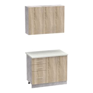 361 000009 Festa I kitchen unit pakoworld melamine in sonoma color and kitchen counter in light grey color 100x60x85cmIndoor furniture > Home organization > Kitchen