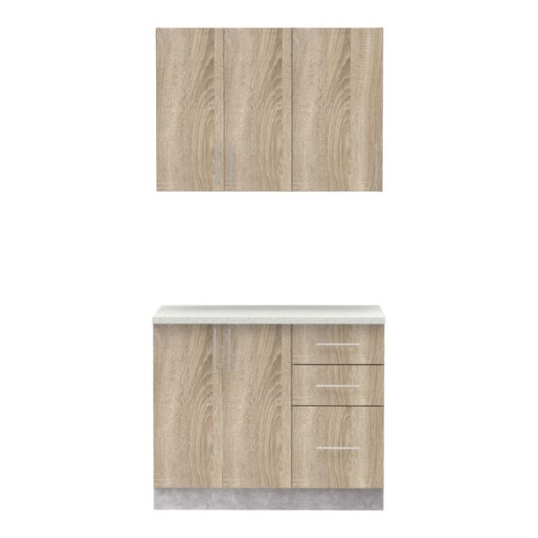 361 000009 4 Festa I kitchen unit pakoworld melamine in sonoma color and kitchen counter in light grey color 100x60x85cmIndoor furniture > Home organization > Kitchen