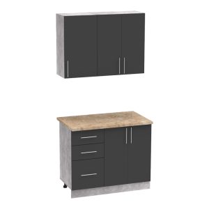 361 000010 Festa I kitchen unit pakoworld melamine in dark grey and sonoma color workbench 100x60x85cmIndoor furniture > Home organization > Kitchen