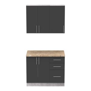 361 000010 4 Festa I kitchen unit pakoworld melamine in dark grey and sonoma color workbench 100x60x85cmIndoor furniture > Home organization > Kitchen