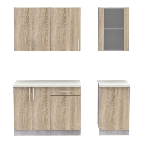 361 000014 4 Festa ΙV kitchen unit pakoworld melamine in sonoma and workbench in light grey color 160x60x85cmIndoor furniture > Home organization > Kitchen