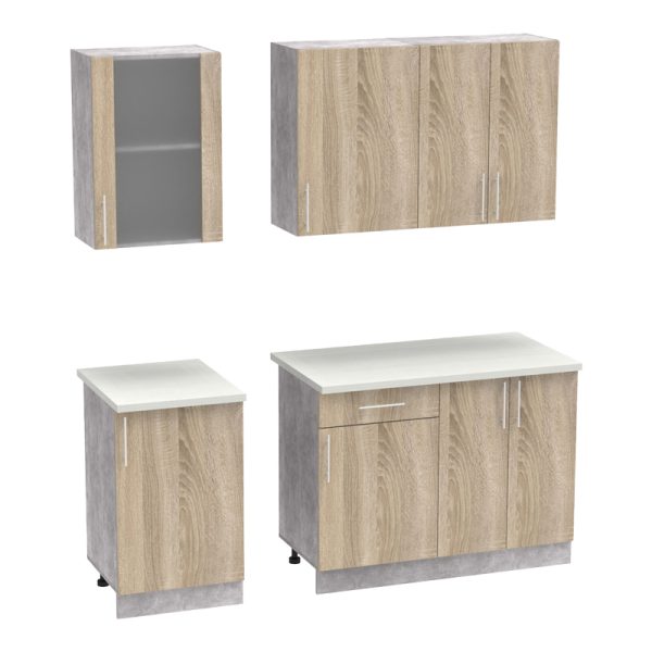 361 000014 Festa ΙV kitchen unit pakoworld melamine in sonoma and workbench in light grey color 160x60x85cmIndoor furniture > Home organization > Kitchen