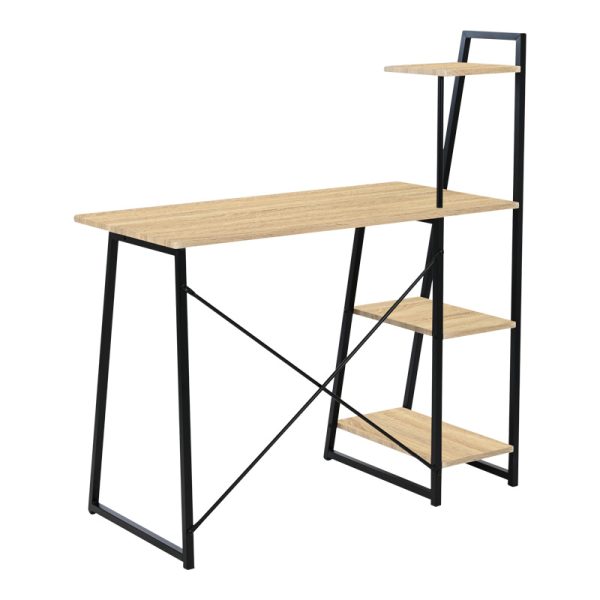 375 000005 2 Office desk with shelves Deckstor pakoworld in oak color with black metal legs 102x50x117cmOffice furniture > Working desk