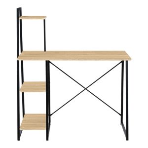 375 000005 3 Office desk with shelves Deckstor pakoworld in oak color with black metal legs 102x50x117cmOffice furniture > Working desk