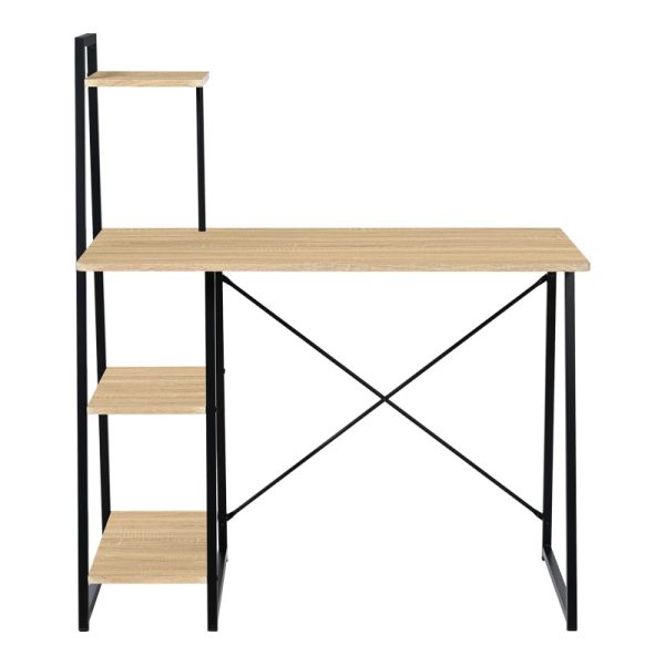 375 000005 3 Office desk with shelves Deckstor pakoworld in oak color with black metal legs 102x50x117cmOffice furniture > Working desk